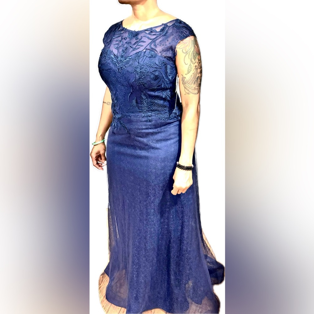 Christina Wu by House of Wu Elegant Navy Blue Lace Dress